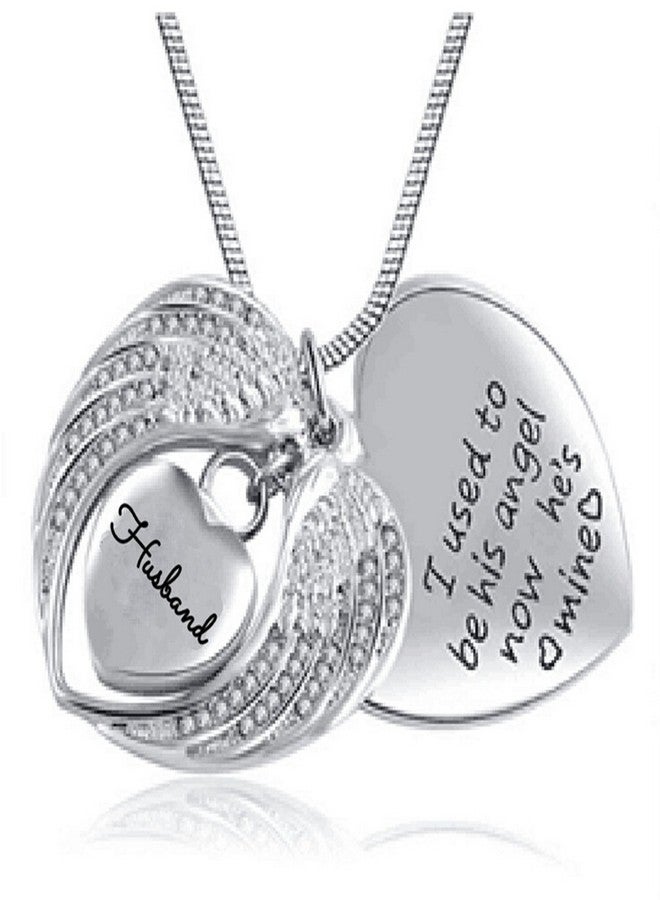 Beydodo Stainless Steel Cremation Urns Necklace Husband Jewelry for Ashes Angel Wings Heart Memorial Jewelry - Image 1