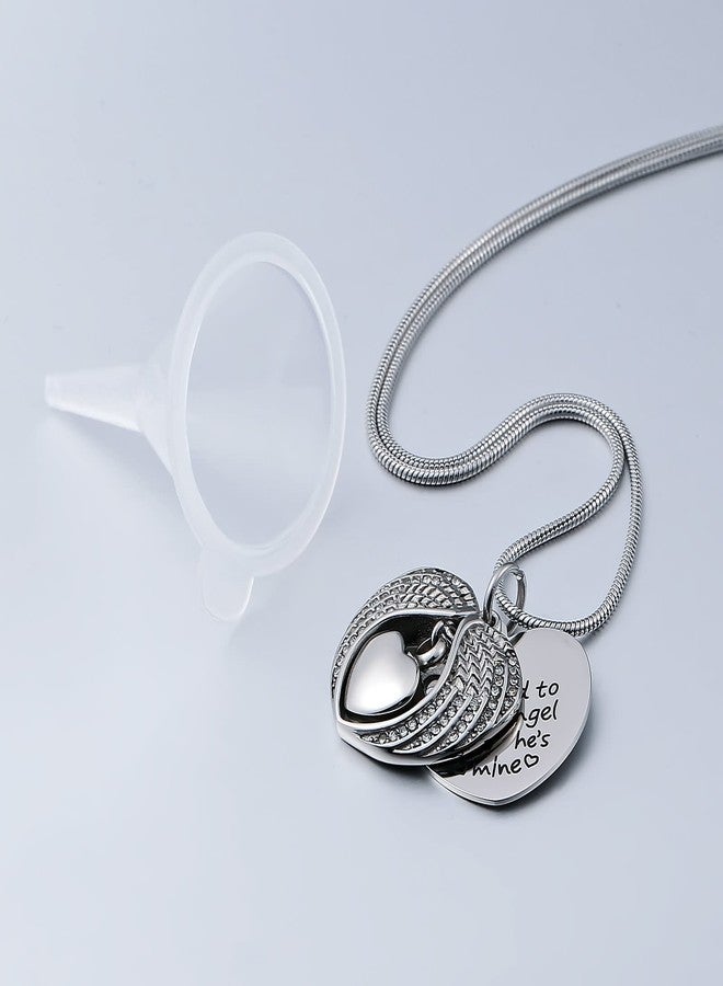 Beydodo Stainless Steel Cremation Urns Necklace Husband Jewelry for Ashes Angel Wings Heart Memorial Jewelry - Image 2
