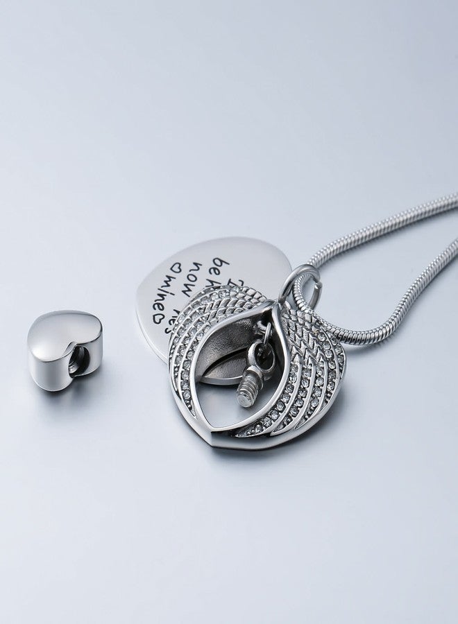 Beydodo Stainless Steel Cremation Urns Necklace Husband Jewelry for Ashes Angel Wings Heart Memorial Jewelry - Image 4