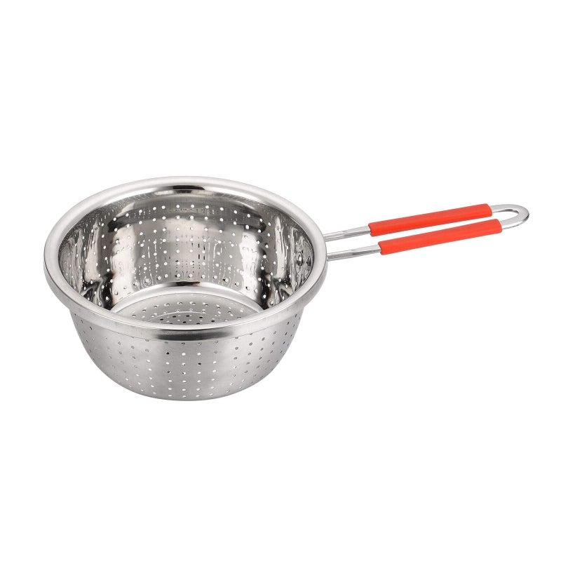 Contiup Stainless Steel Perforated Metal Colander Strainer with Long Red Handle Sieve Sifters Use for Kitchen Food Pasta Noodles Spaghetti Vegetables Silver  79inch