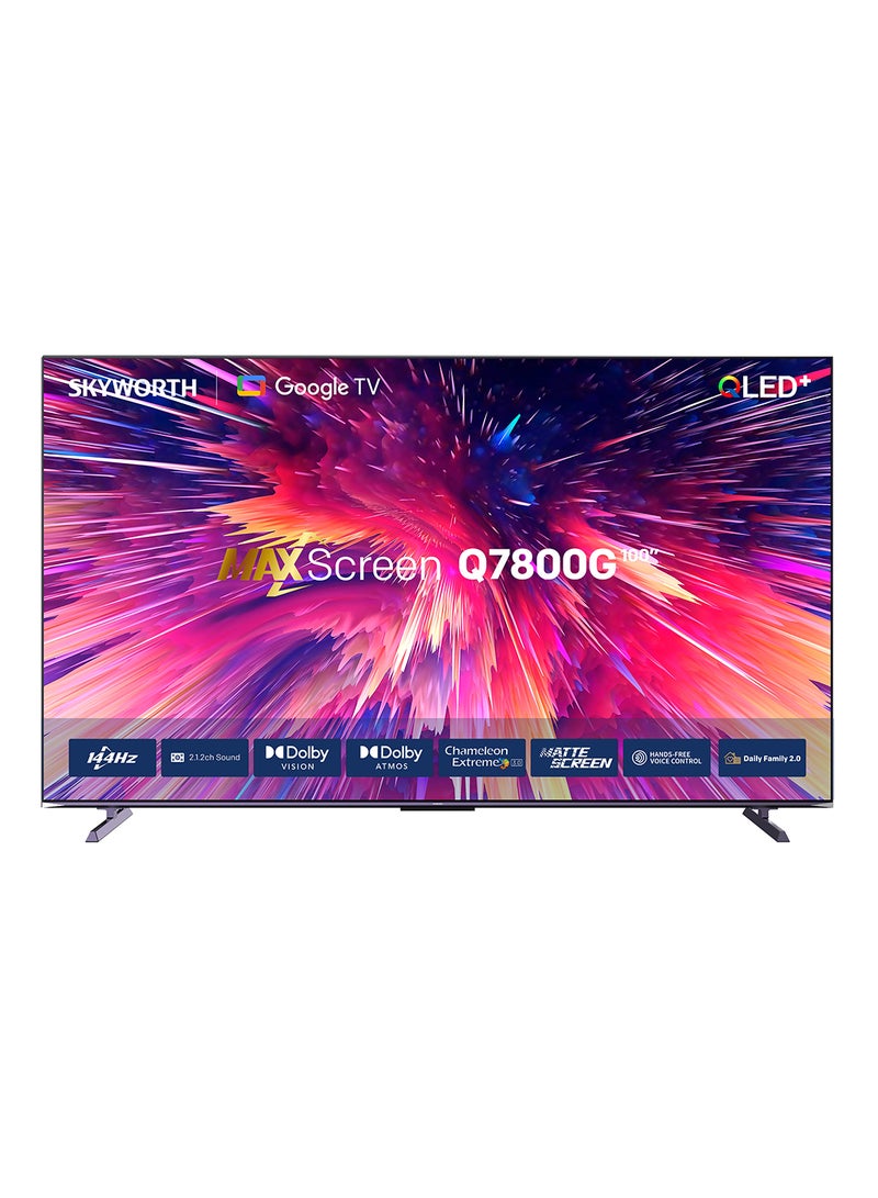 سكاي ورث 100Q7800-100" تلفاز قوقل QLED 4K، دقة دولبي، صوت دولبي أتموس، 144Hz MEMC، 60W صوت، HDMI 2.1، 32GB تخزين، 3GB RAM، مساعد قوقل، كروم كاست، وضع الألعاب - ضمان تصنيع لمدة سنة - Image 1