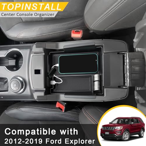 TOPINSTALL New Center Console Organizer Compatible with Ford Explorer 2012 2013 2014 2015 2016 2017 2018 2019 Accessories, Armrest Box Big Compartment Secondary Storage Tray ABS Black Material - Image 4