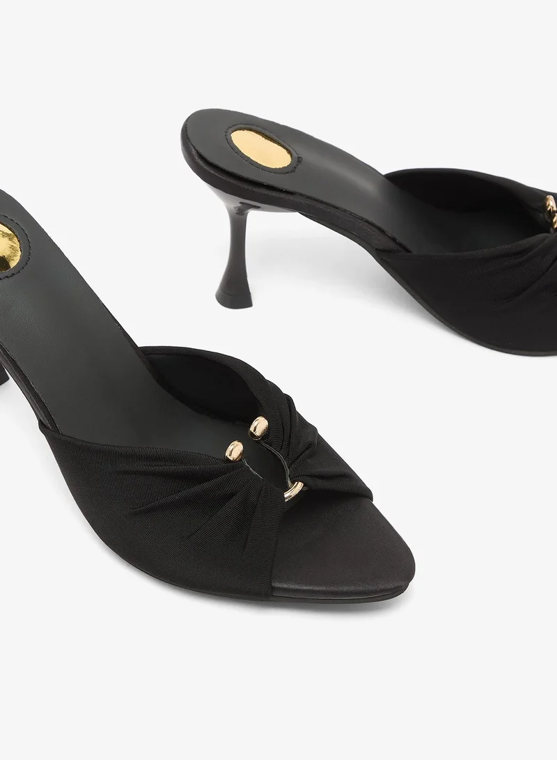 Ella Black Satin Scrunched Detail Mid Heel Sandals for Women | Best Price UAE