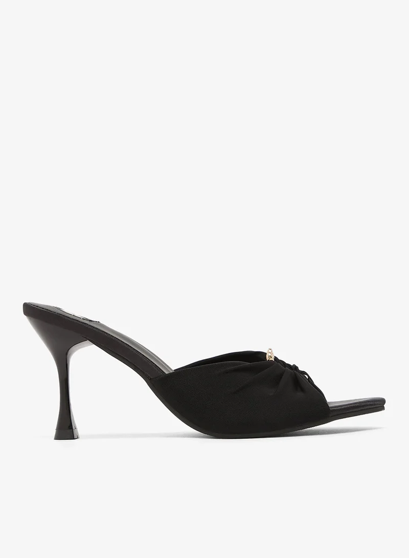 Ella Black Satin Scrunched Detail Mid Heel Sandals for Women | Best Price UAE