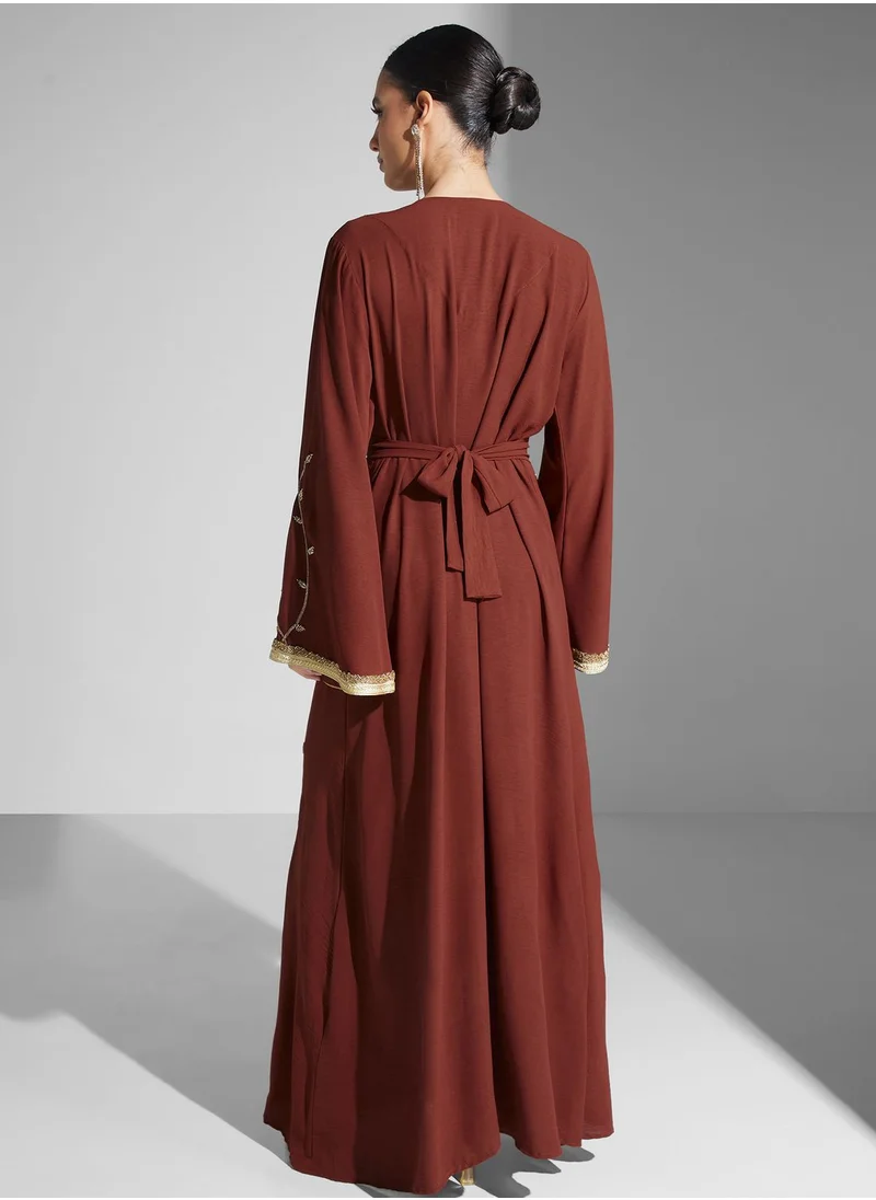 hayas closet Embroidered Lace Detail Belted Dress