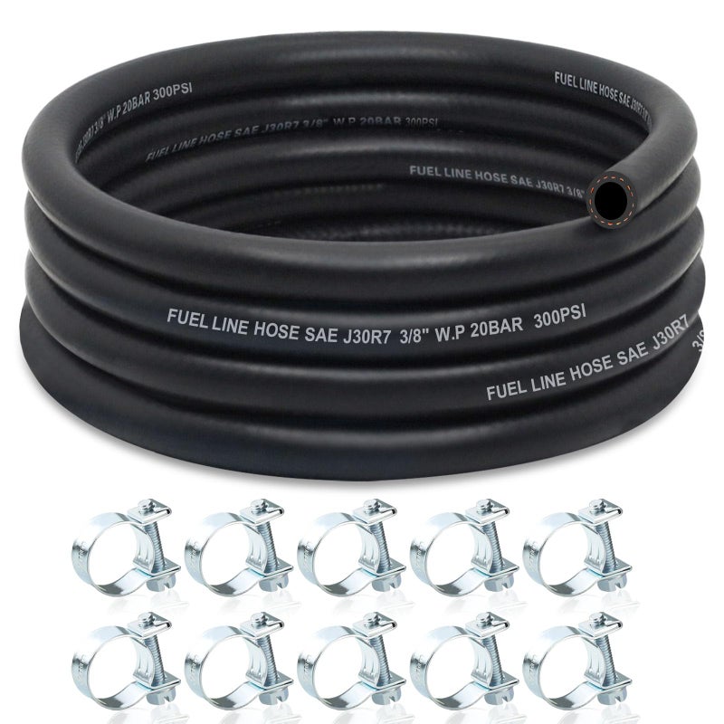 ZONBANG 38 Fuel Line NBR Rubber 38 Fuel Hose Nylon Braided with Hose Clamps Fuel Line Hose for Automotive Vehicles10FT - Image 3