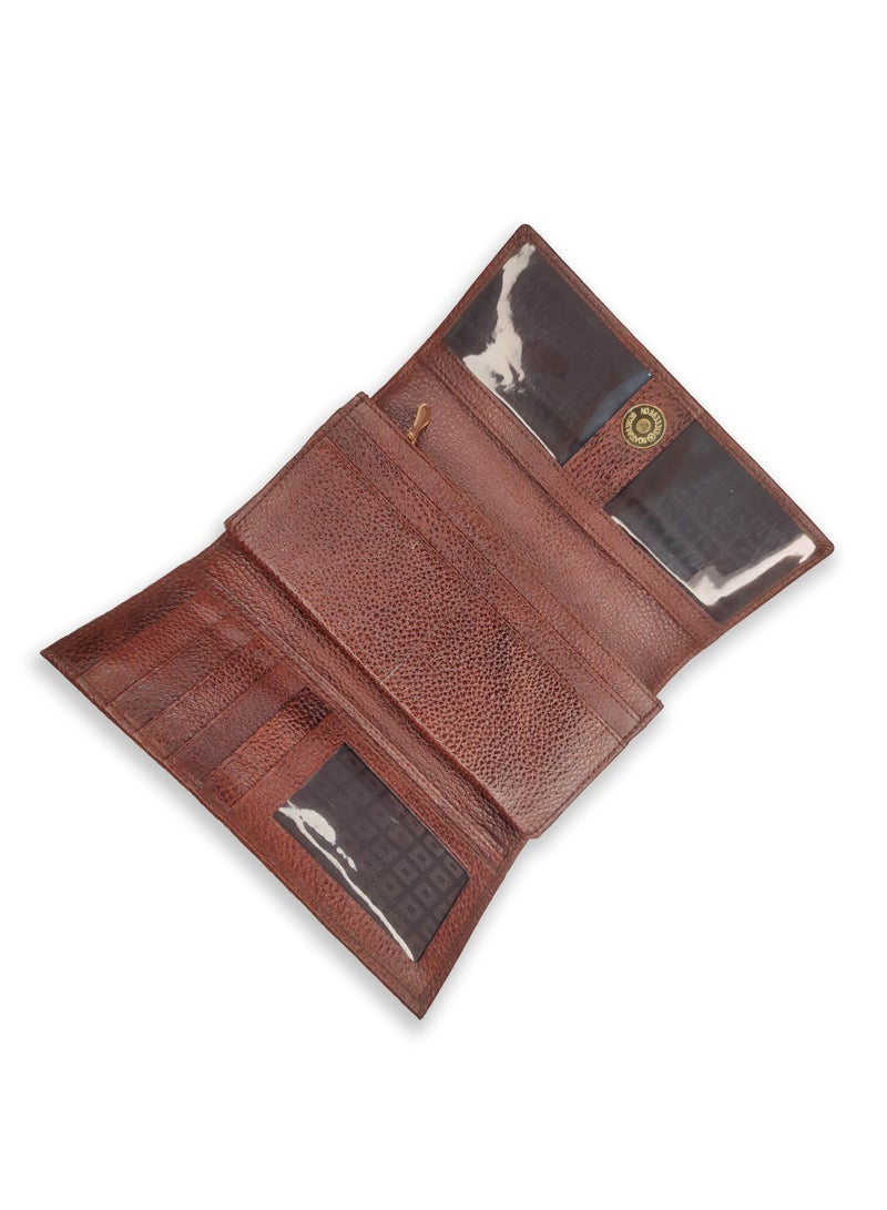 Genuine Leather Flap Brown Wallet Women's Clutch Organizer  - Image 3