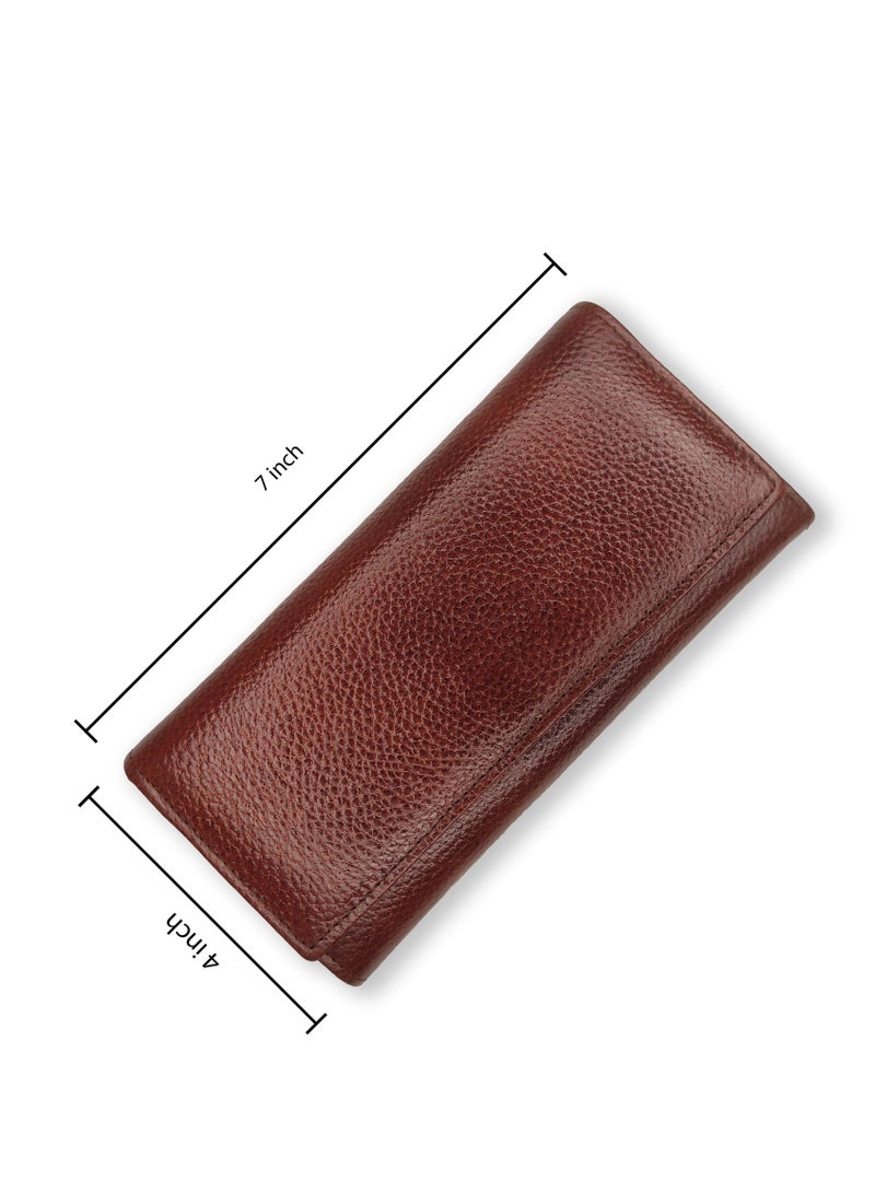 Genuine Leather Flap Brown Wallet Women's Clutch Organizer  - Image 4