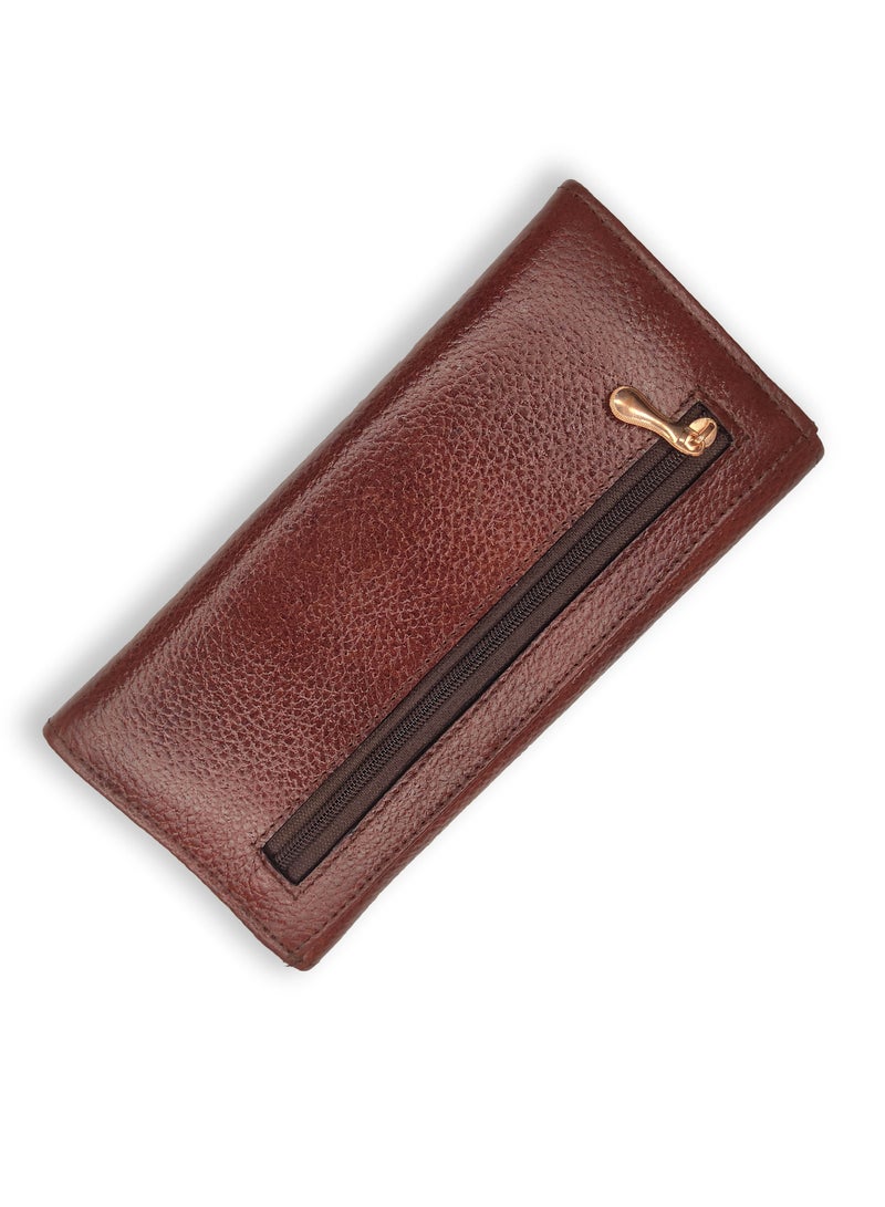 Genuine Leather Flap Brown Wallet Women's Clutch Organizer  - Image 2