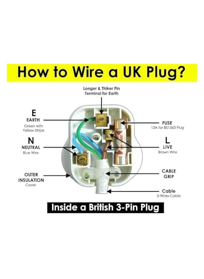 إيروريكس قابس علوي 13 أمبير مزود بثلاثة دبابيس ~ أبيض (عبوة من 4 قطع) فولت 220-240 مادة بلاستيكية حرارية، نحاس - Image 4