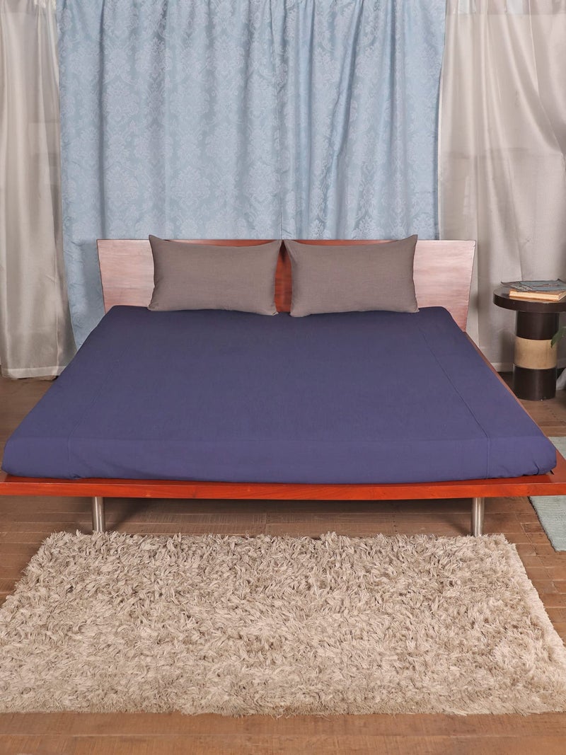 ZEBA World Polyester Blend Bedcover for Double Bed with 2 Pillow Covers | Queen Size - Navy Blue Color with Grey Pillow | Bedcover 90 x 108inches (7.5x9ft), Pillow Covers 17x27in - Image 1