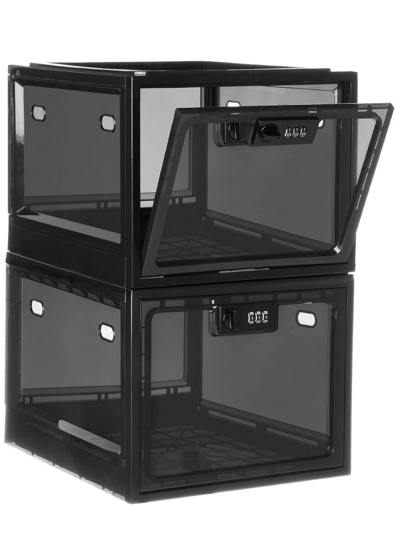 WALALLA Stackable Clear Large Capacity Home Office Lock Box, Medication Lockable Container, Safe Locking Box, Medicine Storage Box Bin, Refrigerator Storage Organizer for Kitchen Home School Office Safety - Image 3