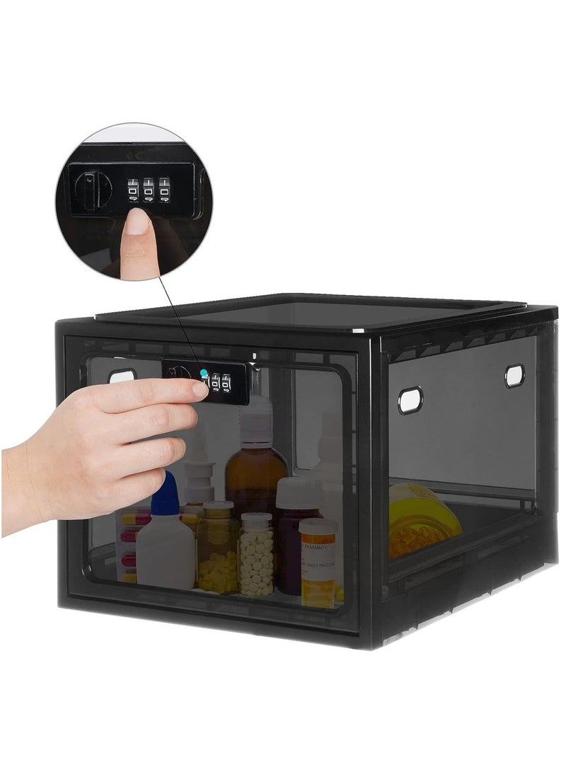 WALALLA Stackable Clear Large Capacity Home Office Lock Box, Medication Lockable Container, Safe Locking Box, Medicine Storage Box Bin, Refrigerator Storage Organizer for Kitchen Home School Office Safety - Image 2