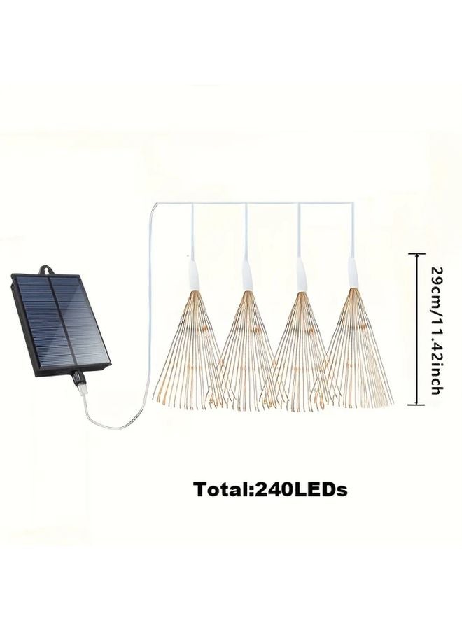4 قطع 240 مصباح LED شمسي خارجي أضواء الألعاب النارية أبيض دافئ 8 أوضاع حديقة عيد الميلاد - Image 3
