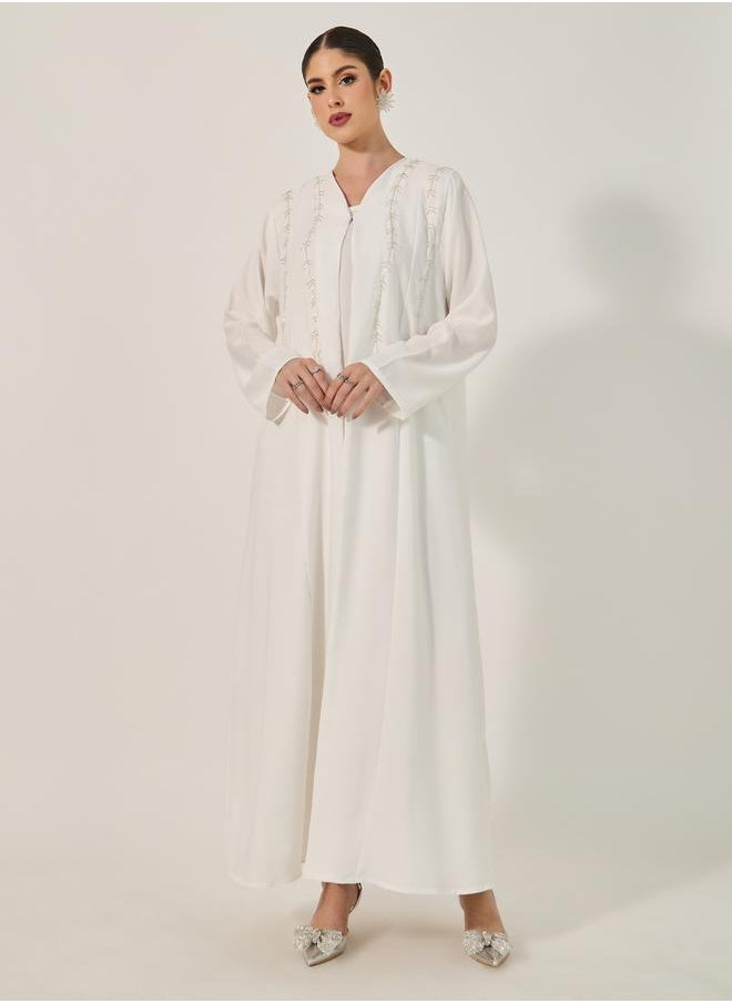 Styli - Embellished Flared Abaya with Inner Dress and Hijab - Image 1
