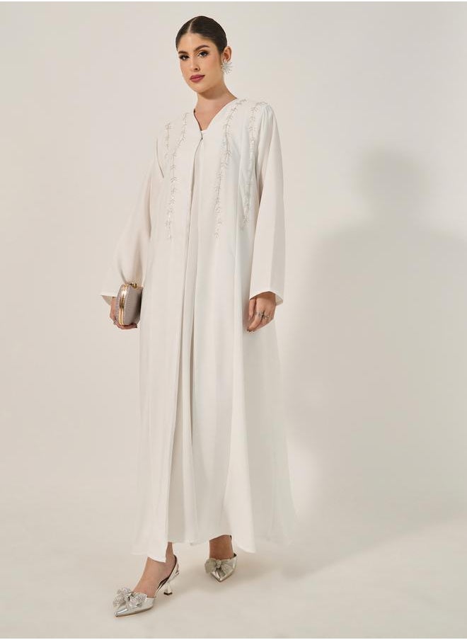 Styli - Embellished Flared Abaya with Inner Dress and Hijab - Image 1