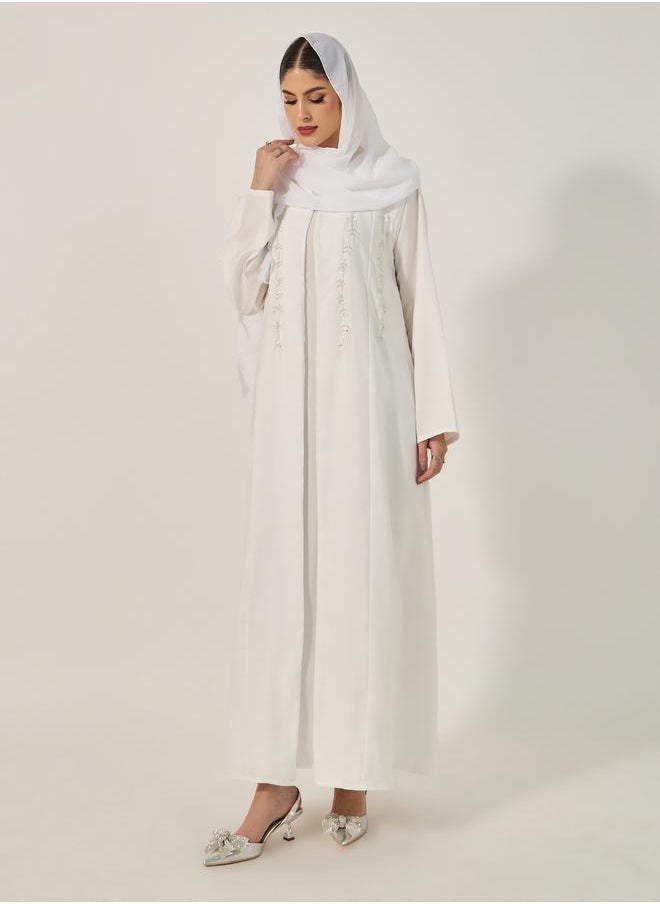 Styli - Embellished Flared Abaya with Inner Dress and Hijab - Image 1