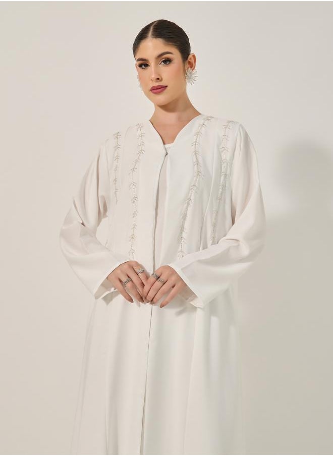 Styli - Embellished Flared Abaya with Inner Dress and Hijab - Image 1