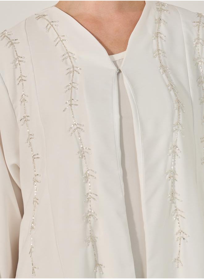 Styli - Embellished Flared Abaya with Inner Dress and Hijab - Image 1