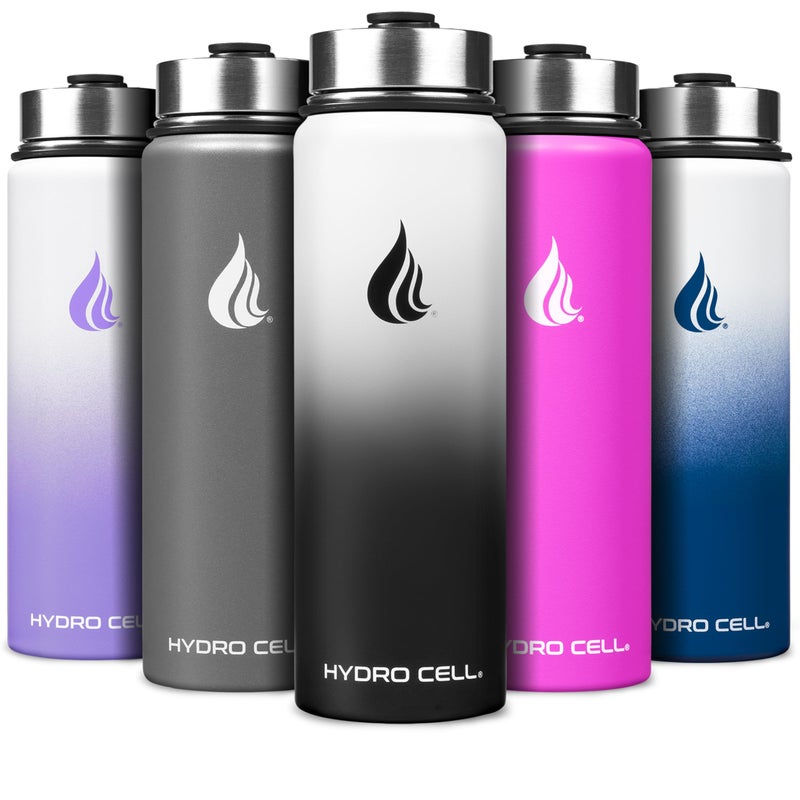 HYDRO CELL Stainless Steel Insulated Water Bottle with Straw For Cold Hot Drinks Metal Vacuum Flask with Screw Cap and Modern Leakproof Sport Thermos for Adults BlackWhite 24oz