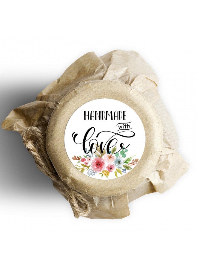 Mr.Mug Floral Handmade with Love Stickers, 1.4 Inches Round Total 500 Adhesive Labels Per Roll (1 Roll), Handmade Packaging, Homemade with Love Stickers, Baked with Love Stickers Mr.Mug - Image 1