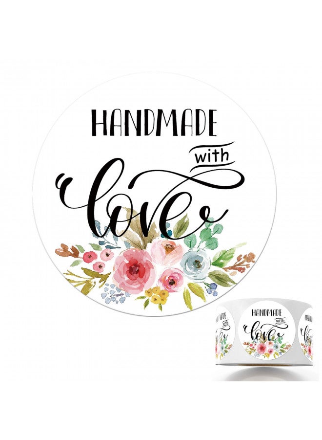 Mr.Mug Floral Handmade with Love Stickers, 1.4 Inches Round Total 500 Adhesive Labels Per Roll (1 Roll), Handmade Packaging, Homemade with Love Stickers, Baked with Love Stickers Mr.Mug - Image 3