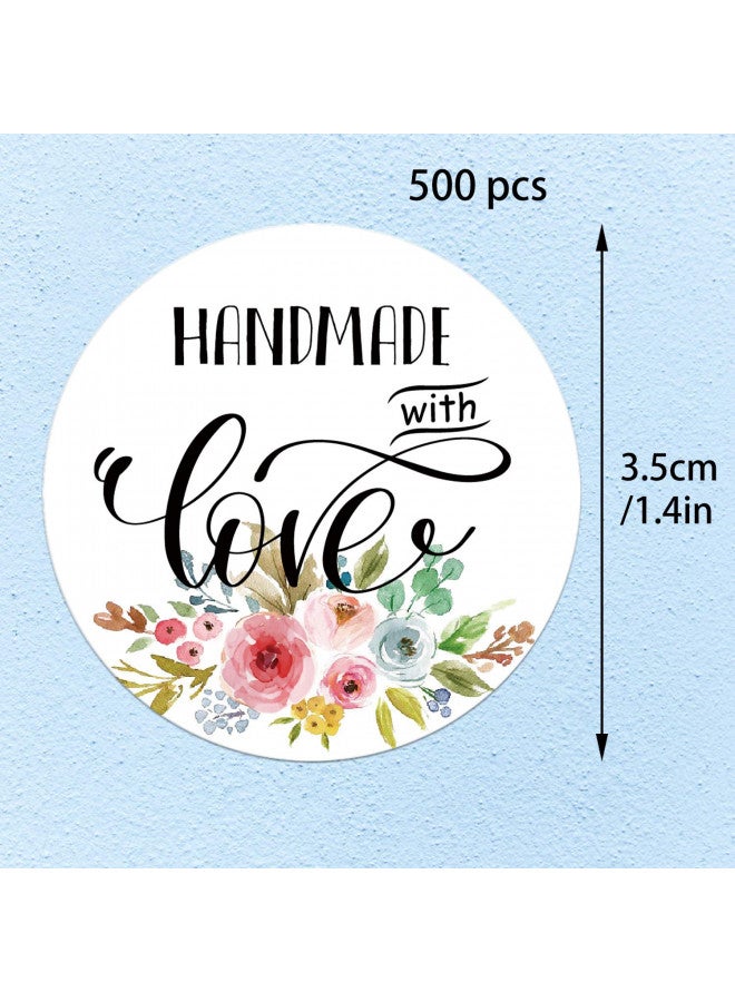 Mr.Mug Floral Handmade with Love Stickers, 1.4 Inches Round Total 500 Adhesive Labels Per Roll (1 Roll), Handmade Packaging, Homemade with Love Stickers, Baked with Love Stickers Mr.Mug - Image 2