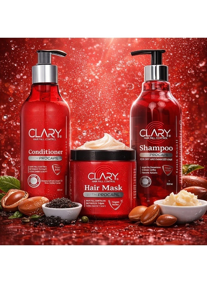 Clary Hair Fall Control Complete Care Set – Shampoo, Conditioner & Hair Mask 300ml - Image 2