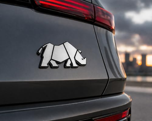 OAN 3D Modern Chrome Geometric Metal Rhinoceros Emblem for Cars and Bikes | Badges Logo Self Adhesive Metal Emblem (Rhino Silver - 10x5x1 cm) - Image 3