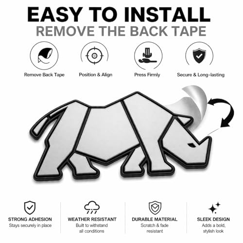 OAN 3D Modern Chrome Geometric Metal Rhinoceros Emblem for Cars and Bikes | Badges Logo Self Adhesive Metal Emblem (Rhino Silver - 10x5x1 cm) - Image 2