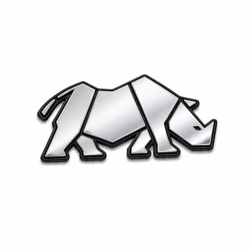 OAN 3D Modern Chrome Geometric Metal Rhinoceros Emblem for Cars and Bikes | Badges Logo Self Adhesive Metal Emblem (Rhino Silver - 10x5x1 cm) - Image 1