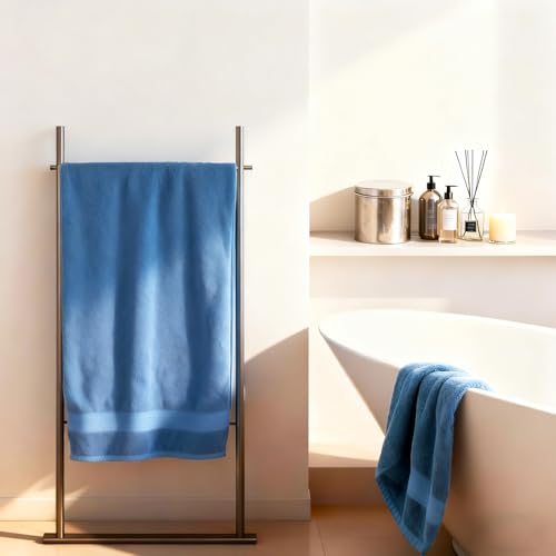 COZYART Denim Blue Bath Towel Set, Turkish Cotton Hotel Large Towel Bulk for Bathroom, Thick Bathroom Sets of 6 with 2 Bath Towels, 2 Hand Towels, 2 Washcloths, 650 GSM - Image 3