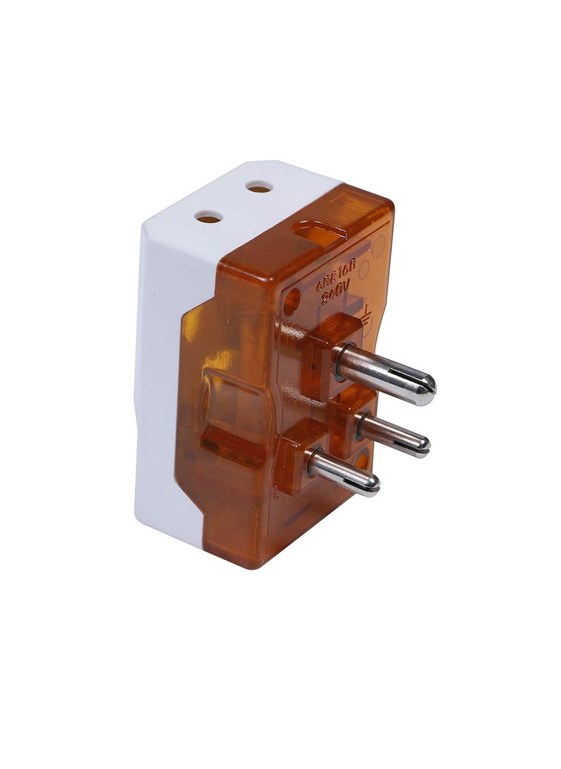 Mute Mute Travel Universal 6A -16A Electrical Multi Plug Adapter Light to Power Electrical Socket 5-15 Amp Three Pin Plug (Pack of 1, White - Orange)  - Image 2