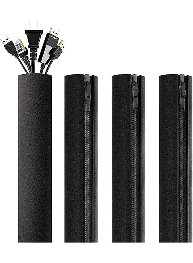 Green Tiger Cable Management Sleeve, 19-20 Inch Cord Organizer System with Zipper for TV Computer Office Home Entertainment, Flexible Cable Sleeve Wrap Cover Wire Hider System (Black 4 pcs)
