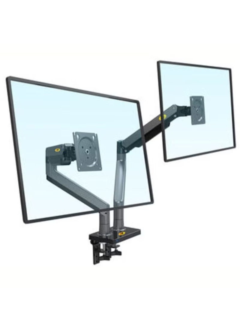 NB - F160-FP Gas Spring Dual Arm Monitor Stand - Adjustable Holder for 17"-27" Monitors + 10"-17" Laptop Support, Air Press Mount, Full Motion Tilt, Swivel, Rotation - Image 1