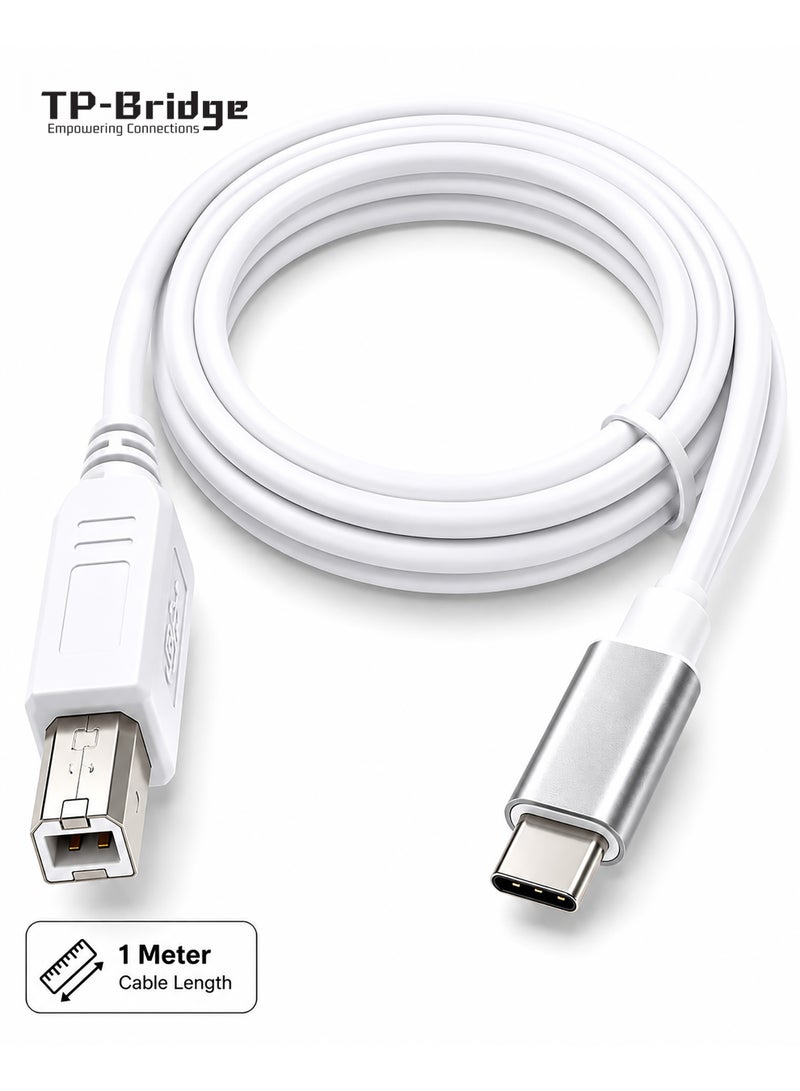 TP-Bridge USB 2.0 USB C Printer Cable for USB Type B Printers and Scanners - White 1 Meter - Image 1