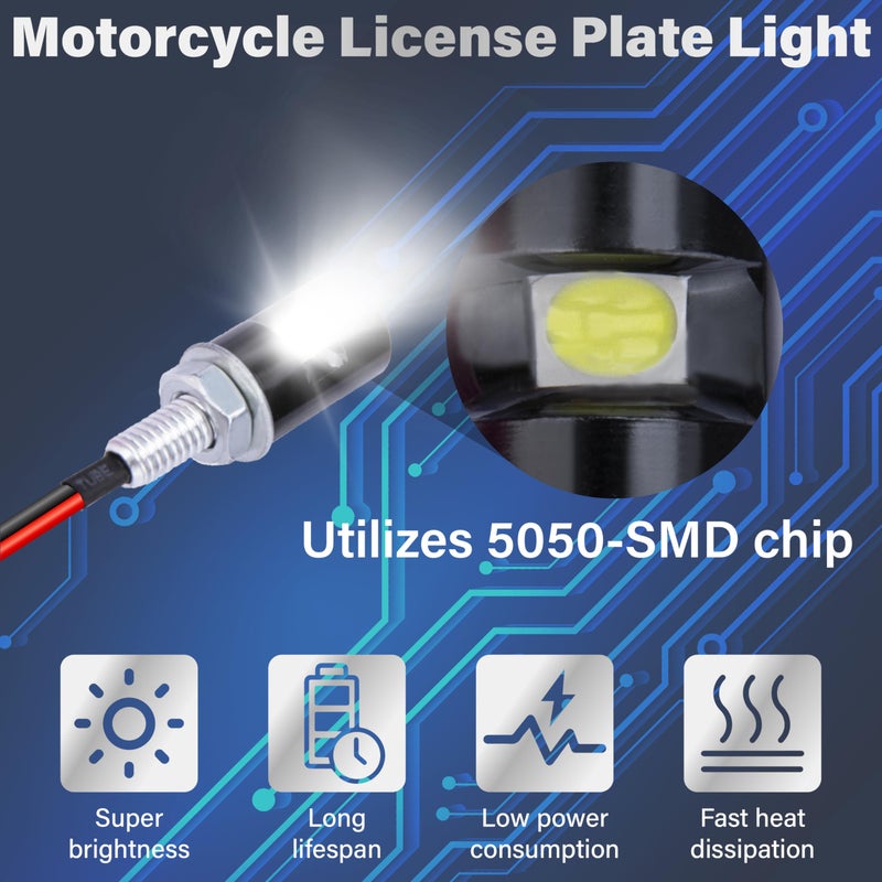 ecocstm 2 PCS Motorcycle License Plate Light, Waterproof Tag Lights for License Plate, Super Bright LED License Plate Light Bulbs, License Tag Screw Bolt Lamps for Car Motorcycle Truck RV ATV (White) - Image 3