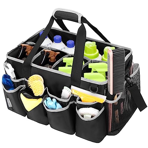 HODRANT Extra-Large Wearable Cleaning Caddy, Organizer Bag for Products, Housekeeper Tote With Pad, Handle & Divider, Car Wash Tools Bag for Detailing Supplies, Gray Edge - Image 1