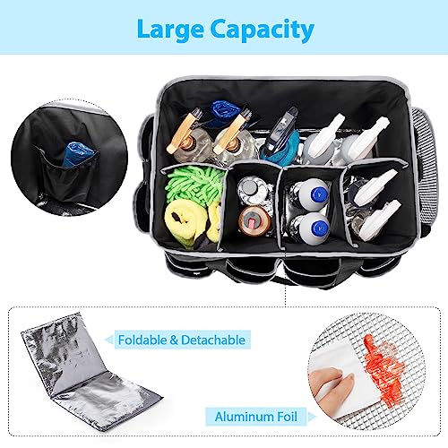 HODRANT Extra-Large Wearable Cleaning Caddy, Organizer Bag for Products, Housekeeper Tote With Pad, Handle & Divider, Car Wash Tools Bag for Detailing Supplies, Gray Edge - Image 2