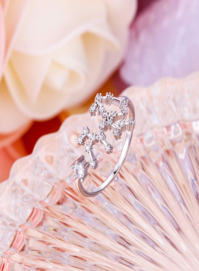 بريلوف خاتم بريلوف من الفضة الإسترليني عيار 925 مرصع بالزركونيا المكعبة للنساء - خاتم قابل للتعديل مستوحى من برج القوس، يرمز إلى 12 كوكبة فلكية. - Image 3