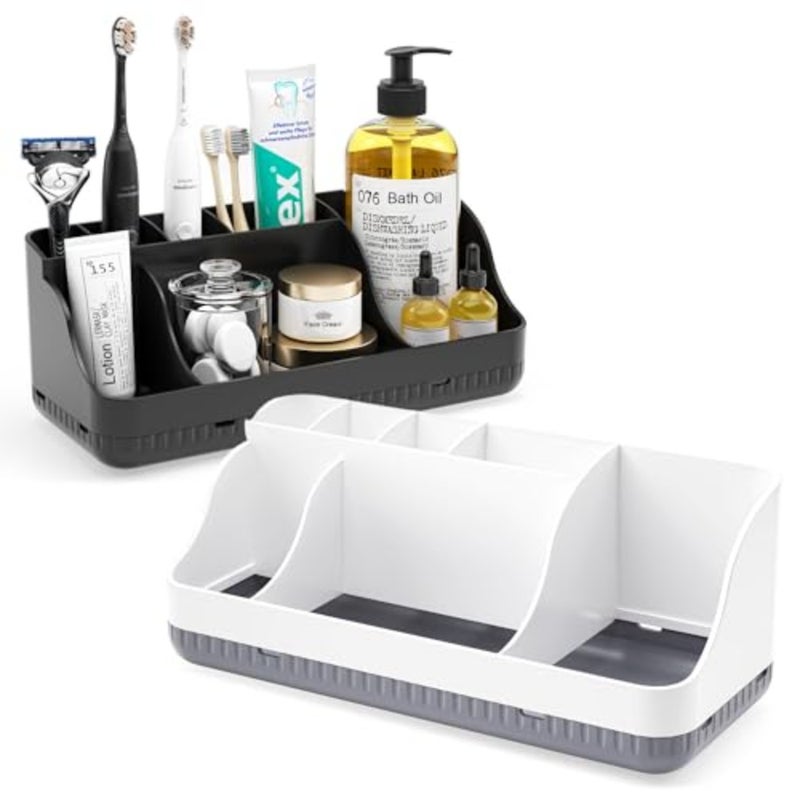 Bathroom Counter Organizer and Storage, 7 Slots Detachable Toothbrush Holders for Bathrooms, Anti-Slip Electric Toothbrush and Toothpaste Holder Countertop Vanity Organizer Accessories for Adults