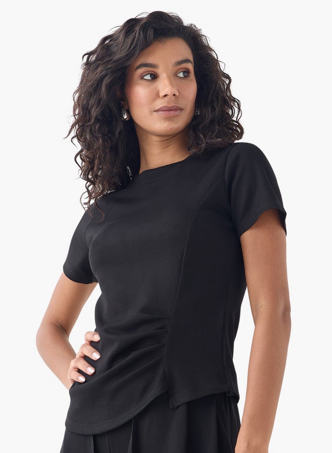 2Xtremz Embellished Crew Neck T-shirt with Pleated Detail - Image 1