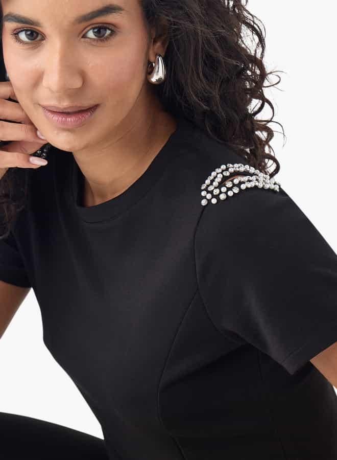 2Xtremz Embellished Crew Neck T-shirt with Pleated Detail - Image 4