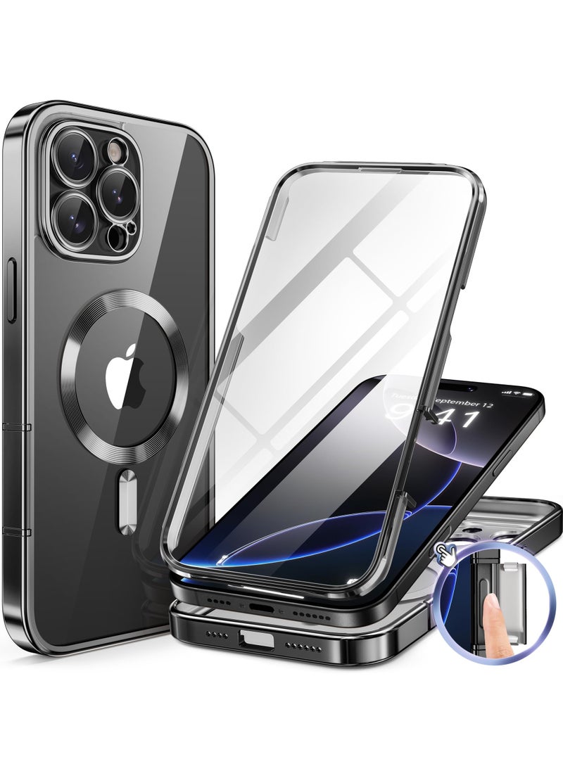 BERFY Magnetic for iPhone 16 Pro Max Case 6.9" [Compatible with Magsafe] Built-in 9H Tempered Glass Screen Protector & Upgraded Camera Protection Full-Body Plating Phone Case for 16 ProMax Black  - Image 1