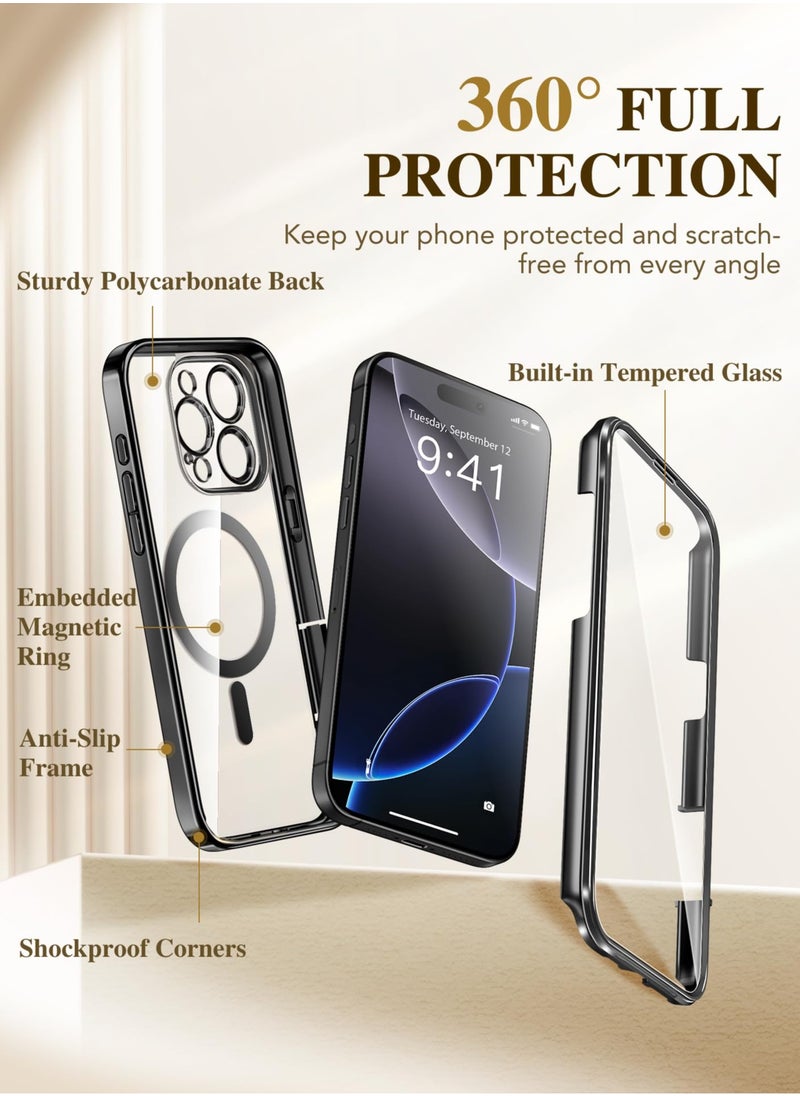 BERFY Magnetic for iPhone 16 Pro Max Case 6.9" [Compatible with Magsafe] Built-in 9H Tempered Glass Screen Protector & Upgraded Camera Protection Full-Body Plating Phone Case for 16 ProMax Black  - Image 3