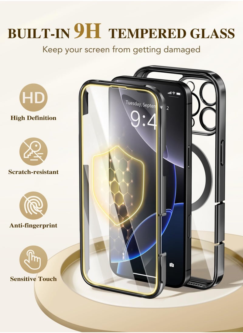 BERFY Magnetic for iPhone 16 Pro Max Case 6.9" [Compatible with Magsafe] Built-in 9H Tempered Glass Screen Protector & Upgraded Camera Protection Full-Body Plating Phone Case for 16 ProMax Black  - Image 5