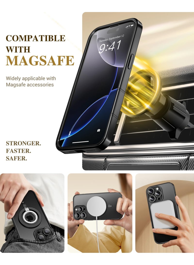 Magnetic for iPhone 16 Pro Max Case 6.9" [Compatible with Magsafe] Built-in 9H Tempered Glass Screen Protector & Upgraded Camera Protection Full-Body Plating Phone Case for 16 ProMax Black
