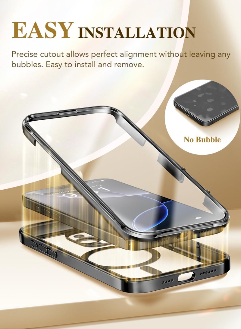 Magnetic for iPhone 16 Pro Max Case 6.9" [Compatible with Magsafe] Built-in 9H Tempered Glass Screen Protector & Upgraded Camera Protection Full-Body Plating Phone Case for 16 ProMax Black