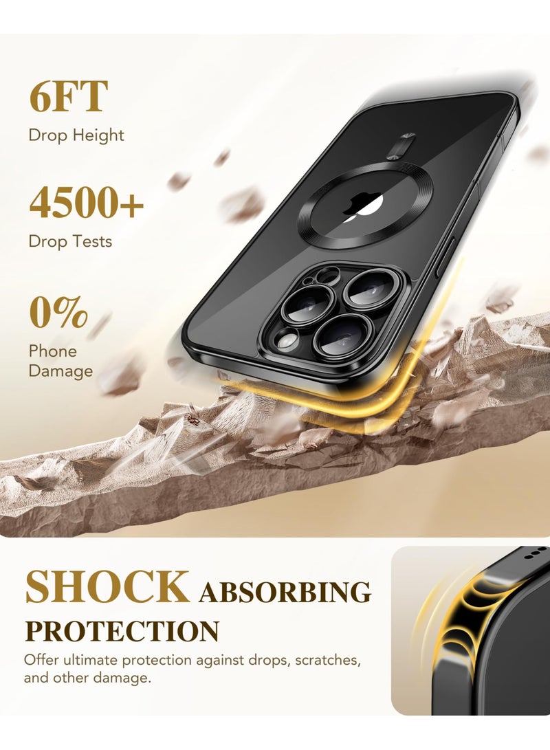 Magnetic for iPhone 16 Pro Max Case 6.9" [Compatible with Magsafe] Built-in 9H Tempered Glass Screen Protector & Upgraded Camera Protection Full-Body Plating Phone Case for 16 ProMax Black