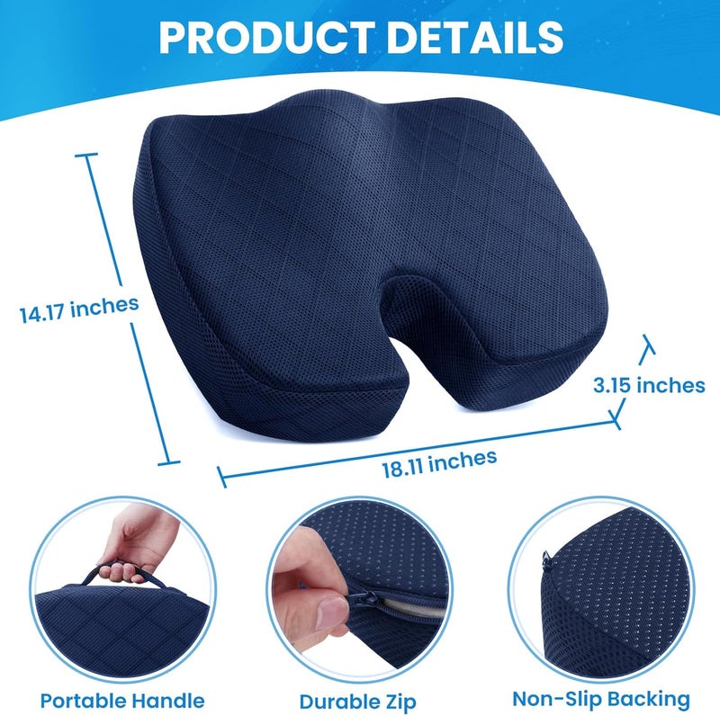TushGuard Seat Cushion - Memory Foam Cushion for Office Chair, Car Seat, Airplane, Bleacher - Sciatica & Coccyx Pain Relief Desk Chair Cushion for Long Sitting Office Workers, Car Drivers(Blue) - Image 2